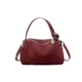 Burgundy suede women's shoulder bag, stylish casual handbag with zipper and strap. - Angola Red