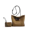 Brown Suede Tote Bag with Pouch Chic Retro Crossbody Bag Casual Women Shoulder Bag - Khaki