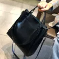 Bolso shopper de cuero negro para mujer bolso de hombro grande elegante casual - Negro