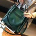 Bolso de mano de cuero verde oscuro gran capacidad bolso de hombro cruzado mujer. - Verde Fruta