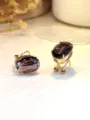 Eleganti orecchini a lobo con pietra ovale da donna, gioielli di moda dorati lusso minimal detail. - KC Oro Viola