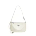 Sac porté épaule en cuir blanc cassé, sac underarm tendance avec fermoir tourniquet et sangle. - Boucle Argent / Blanc Cassé