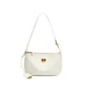 White genuine leather underarm shoulder bag, minimalist casual commute handbag with gold hardware. - Gold Buckle / Off White