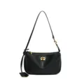 Black leather shoulder bag for women, stylish hobo purse with gold-tone hardware and top zip. - Gold Buckle / Black