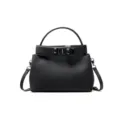 Sac à main noir en cuir véritable, élégant sac bandoulière et porté épaule avec poignée. - Noir