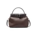 Brown genuine leather top handle shoulder handbag with stylish detachable crossbody strap. - Ebony