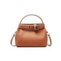 Brown leather top handle crossbody bag for women with stylish pyramid studs and chic look. - Brown