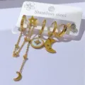 Set orecchini stella luna in acciaio inossidabile dorato, set da 5 pezzi moda donna principale - Set 5 Pezzi Stella Luna / Confezione da 5 pezzi