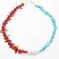 Bellissima collana dettaglio di perle barocche in pietra naturale corallo turchese - Ghiaia a Contrasto Rosso Blu Con Perla (Stile 7)