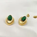 Eleganti orecchini a lobo vintage placcati oro con pietra verde per donna chic - Stile vintage geometrico pietra verde (BXG6-12)