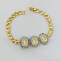 Goldenes Herzglied Armband mit blauen Zirkonia religiösen Anhängern, eleganter katholischer Schmuck. - Himmelblauer Zirkonia