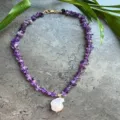 Elegante collana con pietre di ametista naturale e perla barocca per donna estiva - Ghiaia di Ametista Con Perla Irregolare (Stile 10)