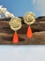 Orecchini vintage rosa oro con ciondolo a goccia rossa, stile barocco gioielli eleganti. - Stile Goccia d'Acqua Rosso Corallo / Oro