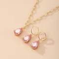Set di gioielli collana e orecchini a goccia in zircone rosa elegante per donna moda. - Set Collana e Orecchini Rosa