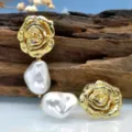 Orecchini pendenti perla barocca rosa oro vintage, gioielli stile palazzo retro eleganti donna. - Stile Perla Barocca Artificiale / Oro