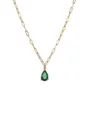 Collana elegante con catena a maglia carta dorata e ciondolo in zircone verde a goccia. - Collana con Pendente Verde