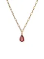 Collana con catena a graffetta dorata e splendido ciondolo in zircone rosso a pera. - Collana con Pendente Rosso
