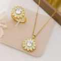 Set di gioielli collana anello girasole zircone girevole alla moda per donne placcato oro - Girasole