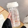 Botella de agua de plástico transparente con tapa blanca y filtro para el verano. - 600ml / Blanco