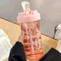 Gran capacidad botella de agua de plastico para chicas elegante taza de paja de verano. - 600ml / Rosa