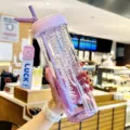 Large capacity plastic water bottle with straw and lanyard, fashionable summer student cup style. - 800ml / Purple