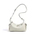 Bolso de hombro minimalista de cuero para mujer, bolso cruzado suave con bolsillos laterales. - Blanco Roto