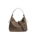 Sac cabas hobo en cuir marron, sac épaule souple en vachette, élégant sac fourre-tout. - Gris éléphant