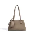 Genuine leather shoulder bag for women, stylish taupe tote bag with small pouch pendant. - Elephant Gray
