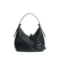 Sac bandoulière hobo en cuir noir, cabas de travail en cuir véritable de qualité avec sangle. - Noir
