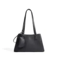 Stylish black genuine leather shoulder bag for women, trendy crossbody handbag with a coin pouch. - Black