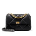 Black quilted leather shoulder bag with gold chain handle and chic turn-lock closure. - L / Black