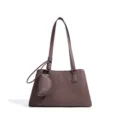 Brown leather shoulder bag for women with small pouch and strap, stylish daily handbag. - Coffee