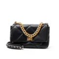 Black quilted leather shoulder bag with gold chunky chain strap, fashion chic crossbody purse. - S / Black