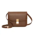 Brown leather shoulder bag for women, retro crossbody box bag with gold-tone metal clasp. - Large 24CM / Caramel color