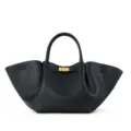 Black leather tote bag for women, large capacity commute shoulder bag with top handles. - Black
