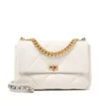 Quilted chain crossbody bag for women, stylish white shoulder bag with gold hardware. - L / White