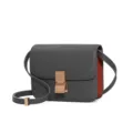 Grey Leather Crossbody Bag Classic Box Shoulder Bag Elegant Women Handbag Style - Large 24CM / Dark Gray and Orange