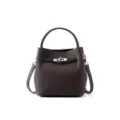 Sac seau en cuir marron foncé avec poignée et fermoir métallique, sac à main élégant. - Café Ébène