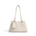 Off-white leather shoulder bag for women, stylish crossbody bag with small strap pouch. - Milk White