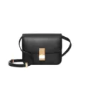 Classic black leather crossbody bag for women with gold-tone metal clasp closure. - Small 20cm / Black