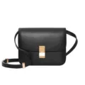 Black leather crossbody bag minimalist vintage shoulder bag elegant women handbag for daily use - Large 24CM / Black