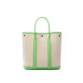 Vertical 30 canvas tote bag with green leather trim, large capacity shoulder handbag. - Comic Green