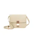 Elegant beige leather crossbody bag with metal square buckle clasp for women stylish daily use - Small 20cm / Apricot