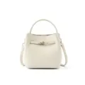 Sac seau en cuir véritable écru, élégant sac à bandoulière chic pour femme avec poignée. - Blanc Cassé