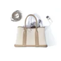 Sac cabas en toile et cuir grand capacité sac à main bandoulière décontracté élégant. - 25cm / Gris éléphant