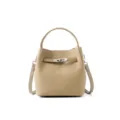 Genuine leather bucket bag, chic khaki shoulder bag, versatile daily crossbody handbag for women - Khaki