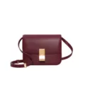 Wine red leather crossbody bag with metal lock, stylish retro style women shoulder bag. - Small 20cm / Burgundy