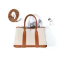 Sac cabas en toile et cuir sac à main bandoulière décontracté pour femme modèle variante - 25cm / Brun doré
