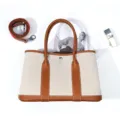 Canvas leather tote bag large capacity casual commuter handbag with shoulder strap - 30cm / Gold Brown