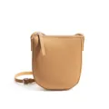 Mini sac bandoulière pour téléphone en cuir marron clair, fermeture zippée et sangle réglable. - Biscuit (cuir de vachette de qualité supérieure)